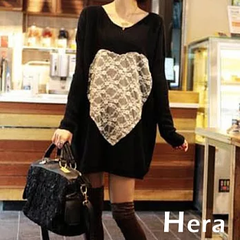 【Hera】分享甜蜜 寬鬆蝙蝠袖心形圖案棉質杉(三色－黑色)