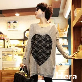 【Hera】分享甜蜜 寬鬆蝙蝠袖心形圖案棉質杉(三色－灰色)