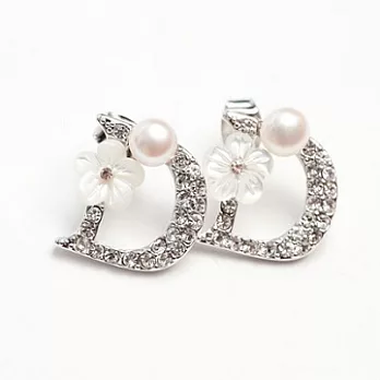 Enya★優雅經典字母D字水鑽耳環