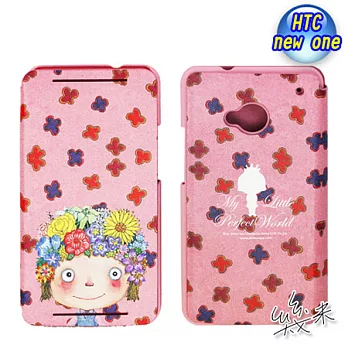 【Agex】幾米系列 HTC new one側掀立架式保護皮套- 粉紅女孩(M7001)