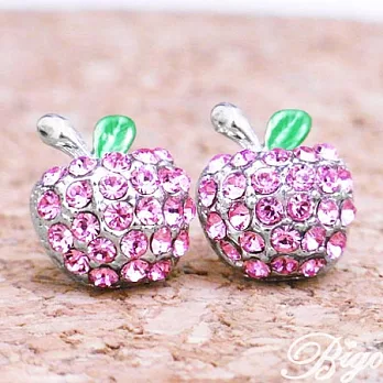 【BIGO必果】葉片烤漆膨膨蘋果抗過敏鋼針直穿耳環(銀色甜美粉)