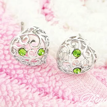 【BIGO必果 】鏤空厥芽雕花愛心鑲鑽抗過敏鋼針耳環(典雅銀青鑽)