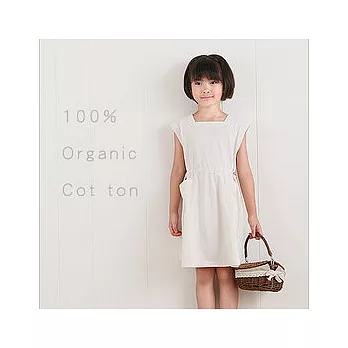 【藍天畫布】100%有機棉女童直緹無袖洋裝150米白色