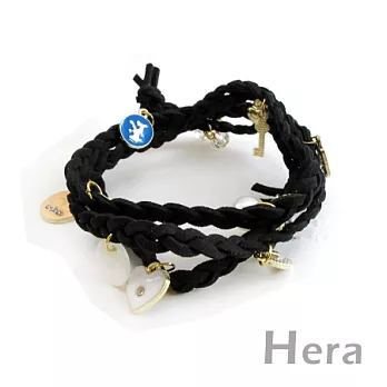 韓國【Hera】飾品 多層皮繩歐美編織墜物手鍊(八色-炫眼黑)