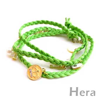 韓國【Hera】飾品 多層皮繩歐美編織墜物手鍊(八色-幸運綠)