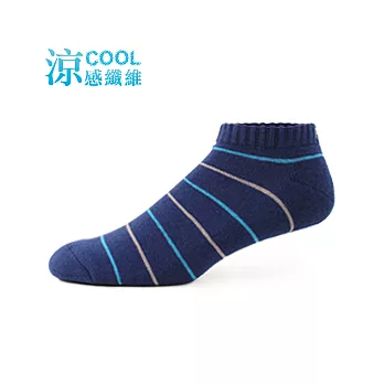 【 PuloG 】 涼感精梳條紋裸襪-男藍