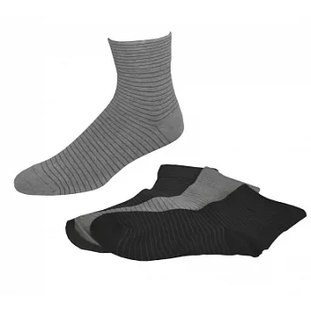 ELF 竹炭寬口條紋休閒除臭襪- 黑/深灰/淺灰 共6雙入 (7014-L)