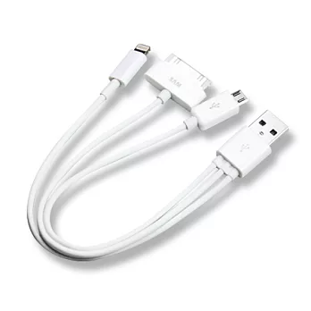 Apple Lighting /Apple 30Pin /Micro USB 1轉3充電線(白)