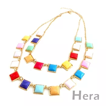 【Hera】赫拉 韓國飾品螢光糖果色雙層方塊寶石項鍊(彩色螢光)