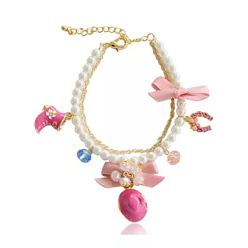 Enya★帥氣牛仔帽、靴子綴蝴蝶结珍珠手鍊粉紅色