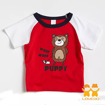 【LOVEDO艾唯多童裝】悠哉小熊 接袖式短袖T恤 (紅白)90紅白