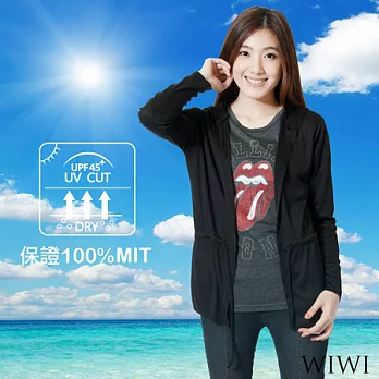 【WIWI】保證100%MIT抗UV透氣輕涼連帽綁帶針織外套(經典黑 女 M-XL)M經典黑
