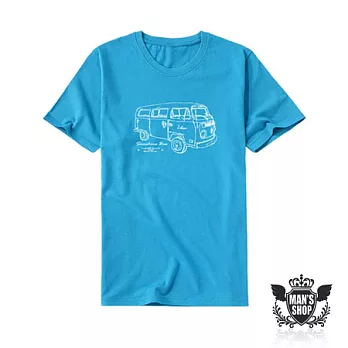 【男人幫 】T0905＊【陽光巴士短袖T恤】L翠藍色