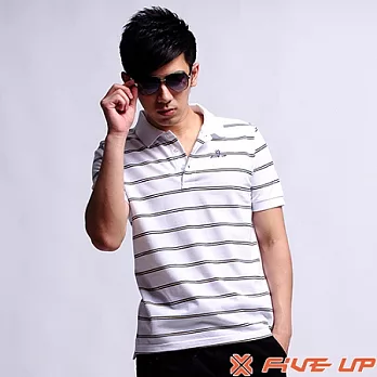 【FIVE UP】型男推薦棉條紋POLO衫-男(經典白)L經典白-L