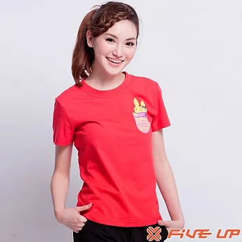 【FIVE UP】口袋小兔棉圓領Tee-女(火熱紅)L火熱紅-L