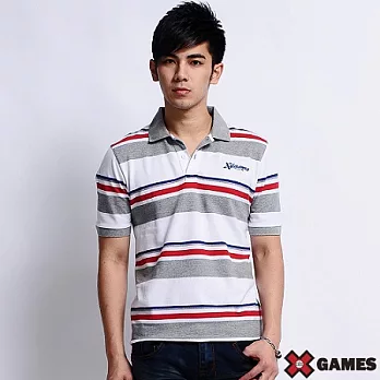 【美國X GAMES】開朗男孩條紋POLO衫-男(經典白)XL經典白-XL