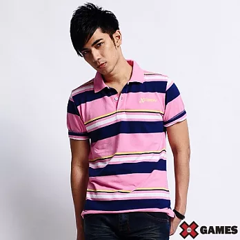 【美國X GAMES】開朗男孩條紋POLO衫-男(輕粉紅)XL輕粉紅-XL