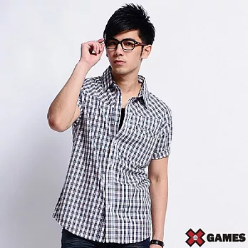 【美國X GAMES】海藍心情格紋襯衫-男(深海藍)L深海藍-L