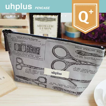 uhplus Q-plus寬底筆袋/ 紡錘、梭子和針．灰綠