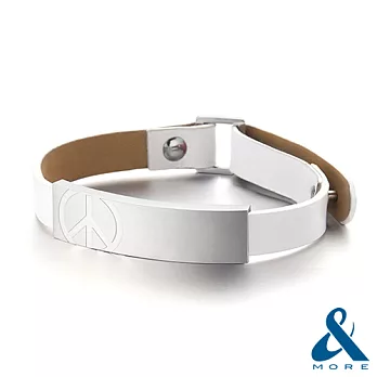 【＆MORE】愛迪莫鈦鍺-Peace皮革鍺手環(簡約白)女款簡約白