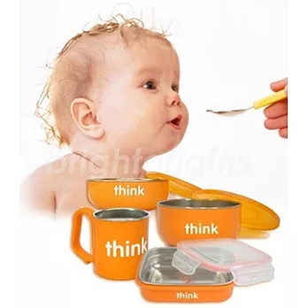 美國Thinkbaby無毐不鏽鋼餐具組(橘色)