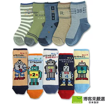 【博客來嚴選】彈性短襪+機器人造型短襪 15~19cm S(共10入)