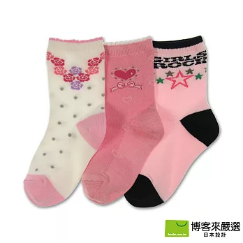 【博客來嚴選】女童粉紅甜美短襪 19~23cmM(3入)