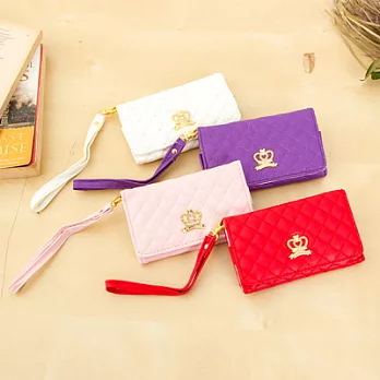 皇冠菱格紋手機包紫色