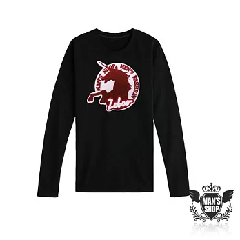 【男人幫 Man’s Shop】T5544＊美式風格立體貼布長袖T恤【獨角獸馬立體毛巾布料貼布紅色】紅黑色2(女生M)