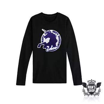 【男人幫 Man’s Shop】T5545＊美式風格立體貼布長袖T恤【獨角獸馬立體毛巾布料貼布藍色】黑色2(女生M)號