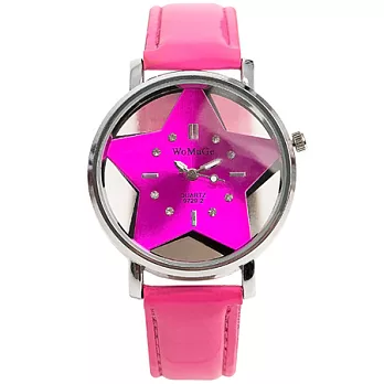 Watch-123 璀璨之星-甜美亮彩星星圖案縷空腕錶-桃紅