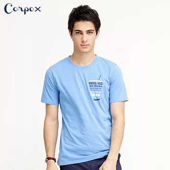 【Corpo X】男款涼感圖T-暢飲夏天S天藍