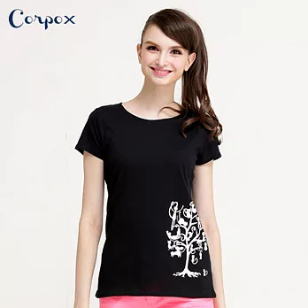 【Corpo X】女款涼感圖T-貓樹S黑
