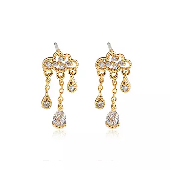 Enya★低調華麗 天空淚滴 雨雲水鑽耳環金色