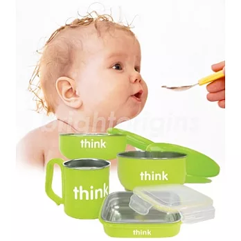 美國Thinkbaby無毐不鏽鋼餐具組(蘋果綠)