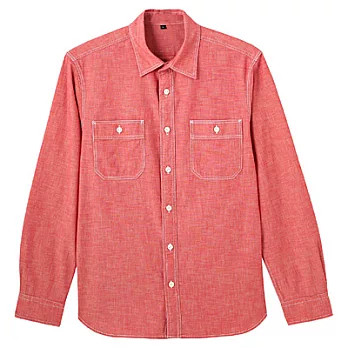 [MUJI 無印良品]男有機棉混色織雙口袋襯衫M紅色