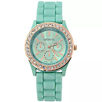 Watch-123 晶鑽馬卡龍-沁夏微甜晶鑽果凍腕錶(薄荷綠)