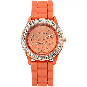 Watch-123 晶鑽馬卡龍-沁夏微甜晶鑽果凍腕錶(蜜橙橘)