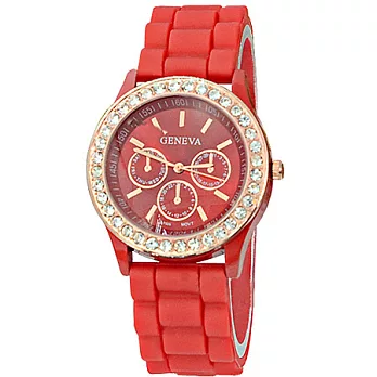 Watch-123 晶鑽馬卡龍-沁夏微甜晶鑽果凍腕錶(玫瑰紅)