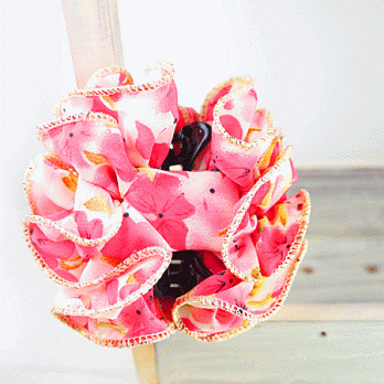 【PinkyPinky Boutique】甜美印花荷葉翻飛抓夾 (粉紅色)