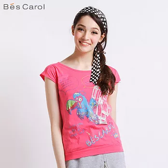 【Bés Carol】女式自由鸚鵡短袖上衣L桃紅