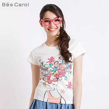 【Bés Carol】女式花朵女人印花短袖T恤XL象牙白