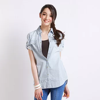 【C.H.K.】女式翻領牛仔襯衫2XL藍色