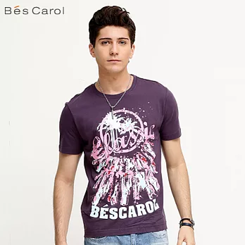 【Bés Carol】男式假日彩潑印花短袖T恤M暗紫