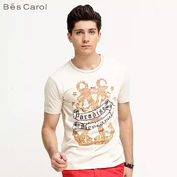 【Bés Carol】男式雙錨印花短袖T恤L白