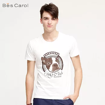 【Bés Carol】男式皇冠狗印花短袖T恤L象牙白