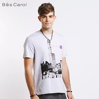 【Bés Carol】男式纽约短袖T恤S淺麻灰