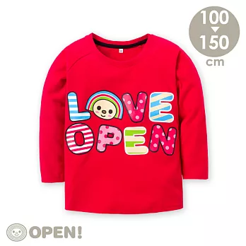 [OPEN小將童裝]LOVE OPEN純棉磨毛拉克蘭袖T130紅色