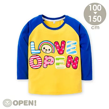 [OPEN小將童裝]LOVE OPEN純棉磨毛拉克蘭袖T130亮寶藍+黃色