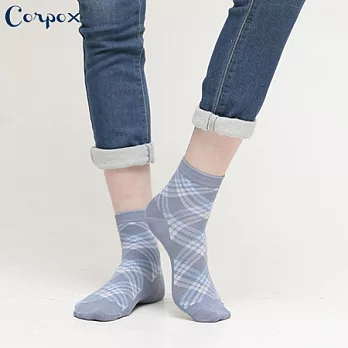 【Corpo X】女款除臭抗菌短襪(格紋)灰藍